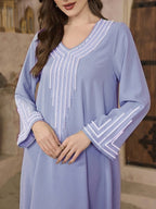 Najma Ladies' Loose Embroidered & Studded Long Robe for Festivals, Modest KaftanLadies' Loose Embroidered & Studded Long Robe for Festivals, Modest Kaftan - Light Purple