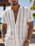 [Zhiyu'S Obm]European And American Men'S Middle Eastern Hollow Textured Jacquard Drop Shoulder Short Sleeve Shirt - White