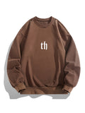 Men'S Crew Neck Sweatshirt, Spring Autumn Streetwear Letter Graffiti Print Pullover Top, Youth Loose Casual Versatile Long Sleeve Basic Undershirt - Light Brown-1