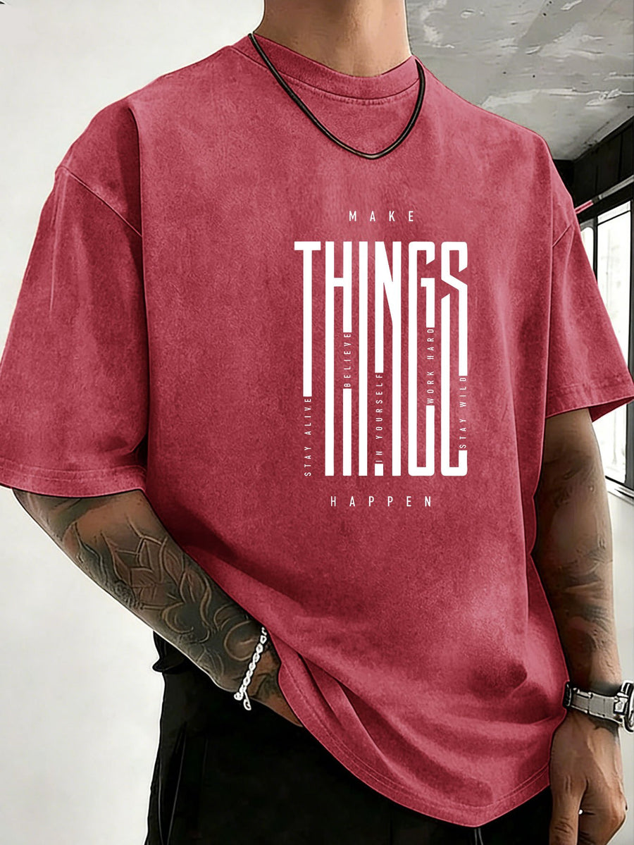2026 New Unisex T-Shirt, Washed Pure Cotton with Distressed Texture, Double-Sided Print, Breathable and Sweat-Absorbent, Loose Fit for Outdoor Fitness and Sports, Trendy Short Sleeve - Red
