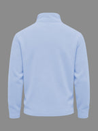 Josh Rose OBM Trendy Men's Solid Color Pure Velvet Fabric Long Sleeve Vintage Henley Shirt T-Shirt, Casual, Suitable for Autumn/Winter, Ideal for Men's Daily Wear, Stylish Slim-Fit Versatile Stand Collar Half-Zip Garment - Light Blue