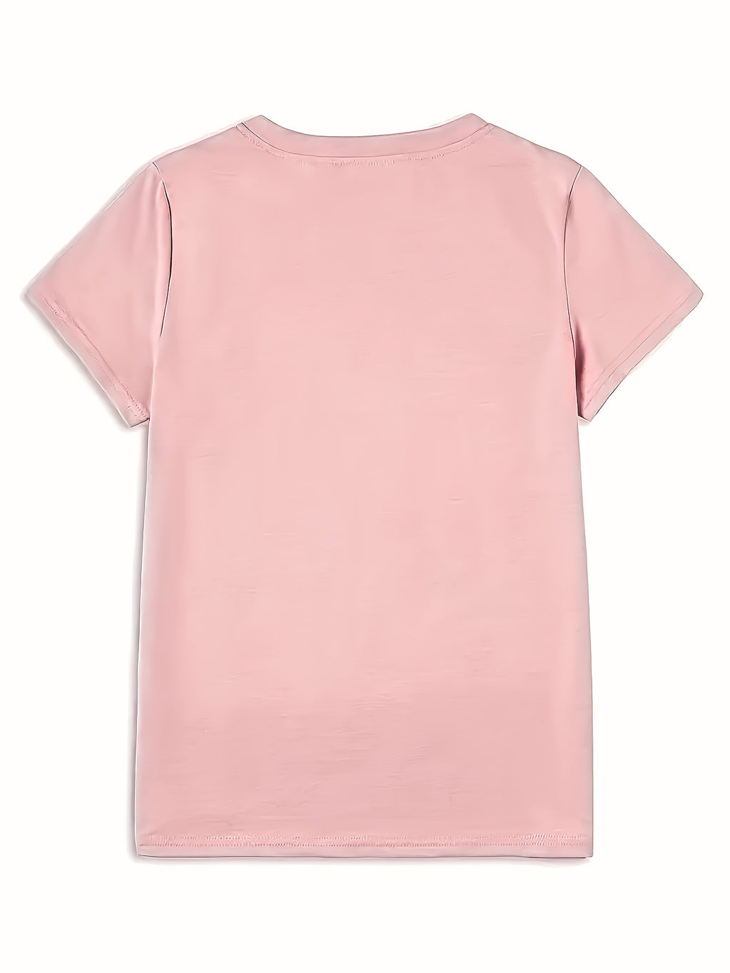 Calvin, Spring and Summer Graphic Print T-shirt, Short Sleeve Crew Neck Casual Top for Summer & Spring, Women's Clothing - Pink
