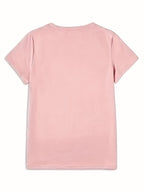 Calvin, Spring and Summer Graphic Print T-shirt, Short Sleeve Crew Neck Casual Top for Summer & Spring, Women's Clothing - Pink