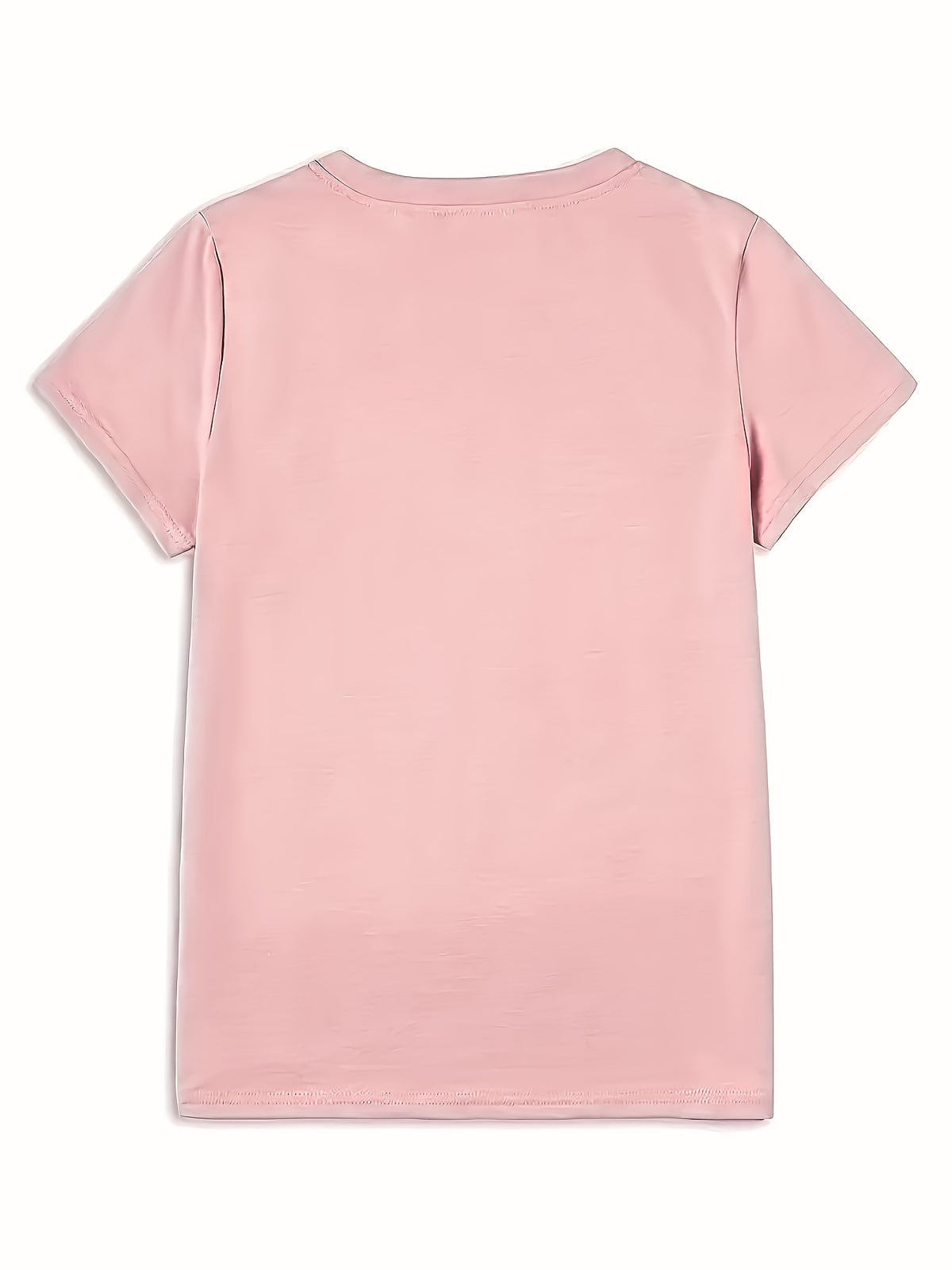 Calvin, Spring and Summer Graphic Print T-shirt, Short Sleeve Crew Neck Casual Top for Summer & Spring, Women's Clothing - Pink