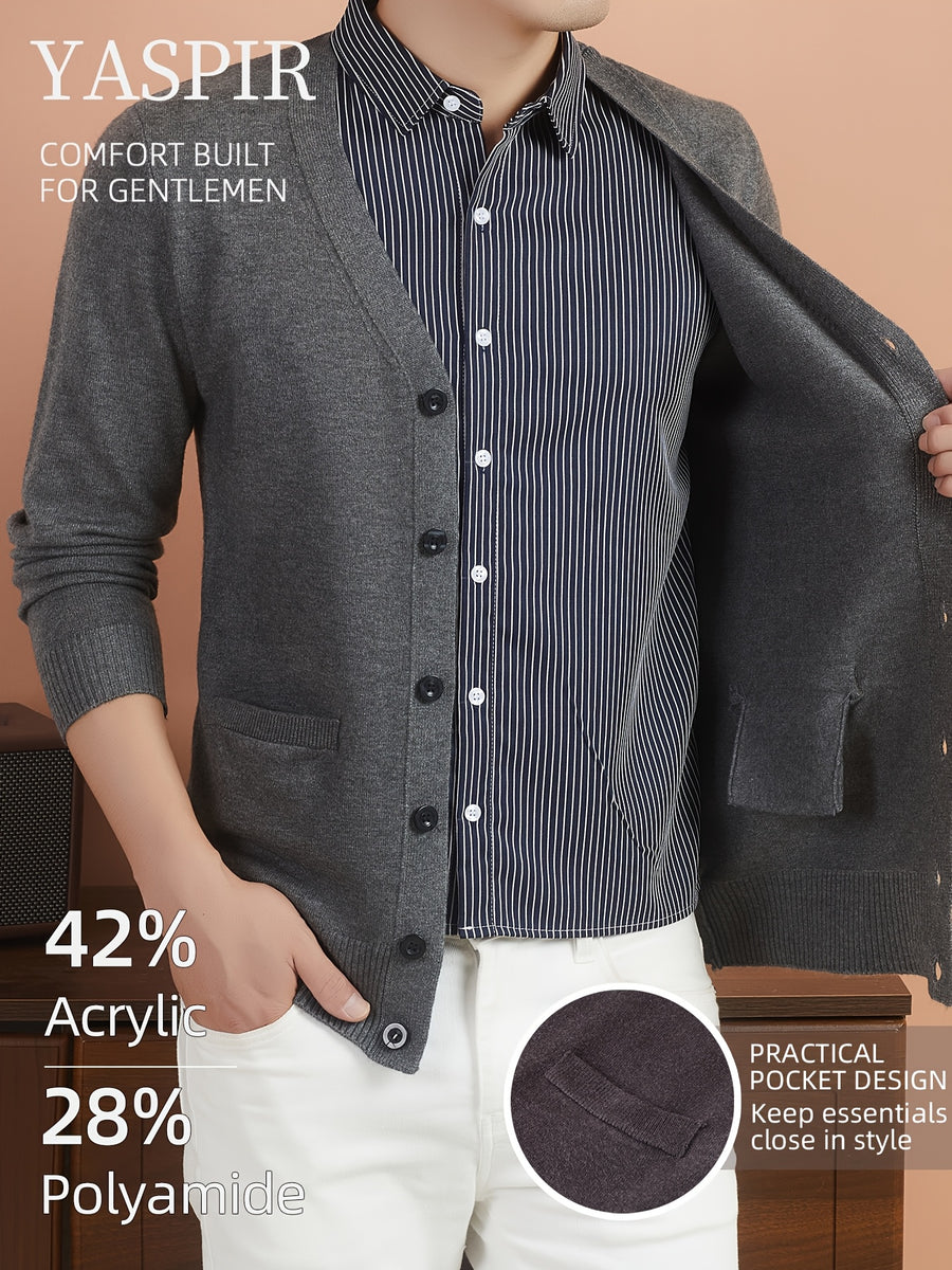 Men'S Layered Polo Collar Cardigan Design, Lightweight Refined Knitwear in Timeless Old Money Style, Perfect for Casual, Outdoor & Everyday Wear - Dark Gray