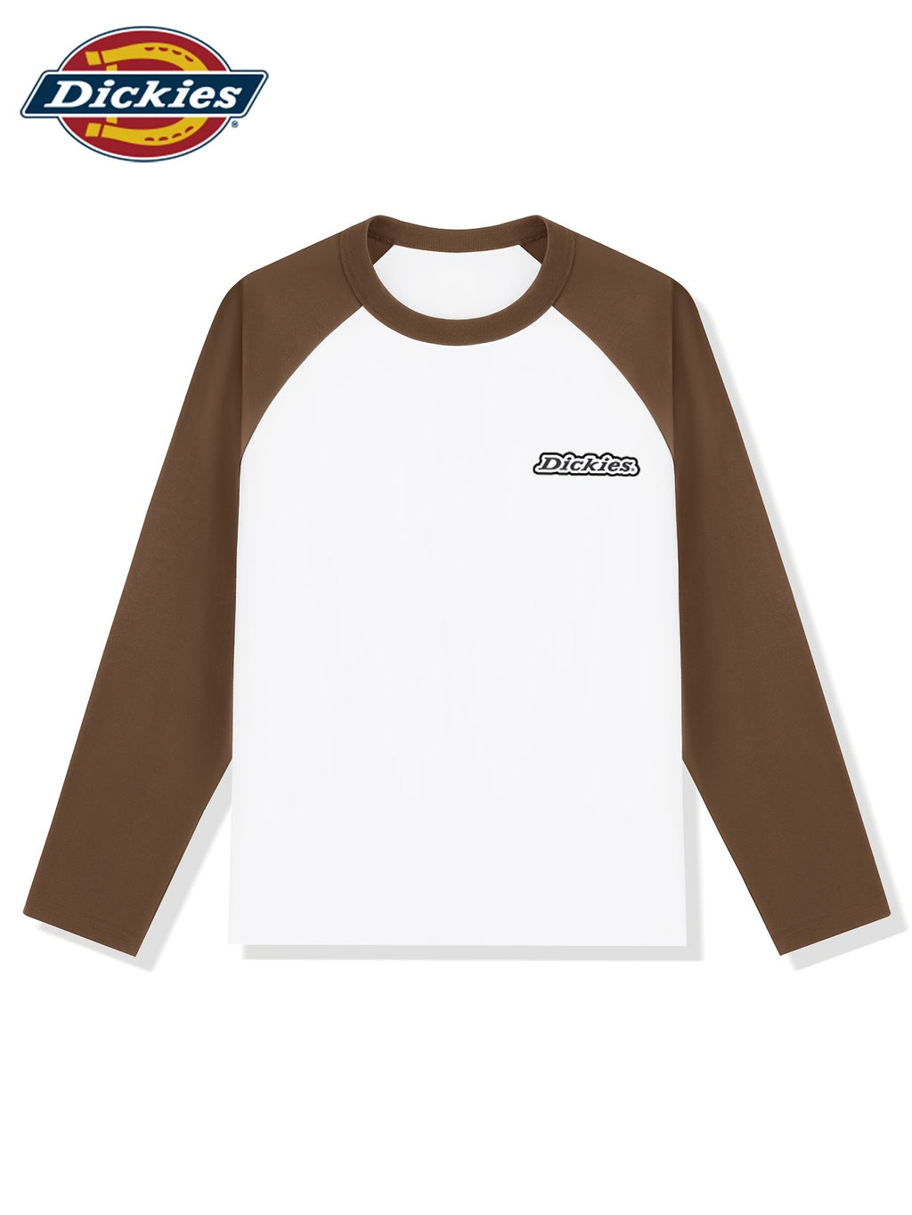 Dickies 2026 New Style Long Sleeve T-Shirt Men'S Spring Trendy American Retro Color-Block Raglan Sleeve Design Pure Tee Men'S All-Color Raglan Round Neck Long T - Coffee Color