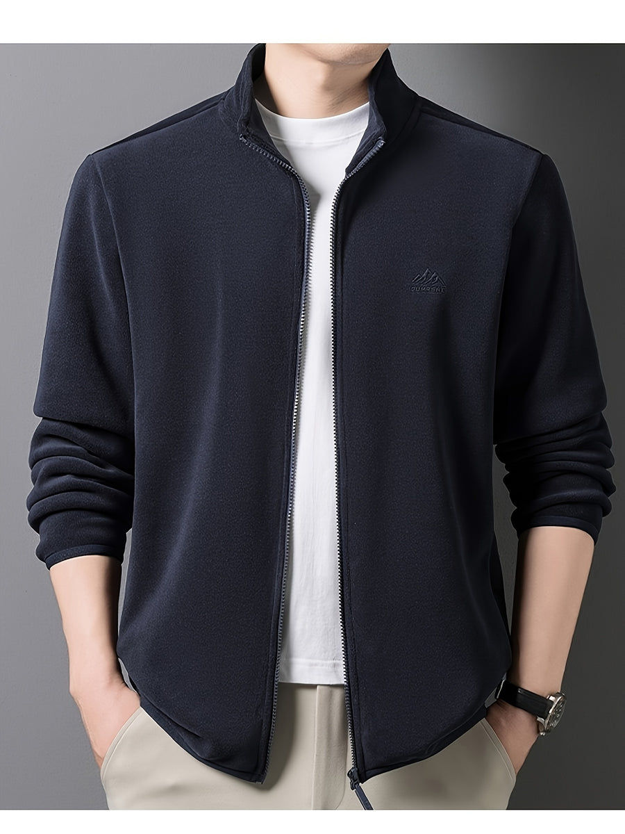Winter New Men'S Long Zipper Fashion Versatile, Fleece Fabric Comfortable And Soft - Navy Color