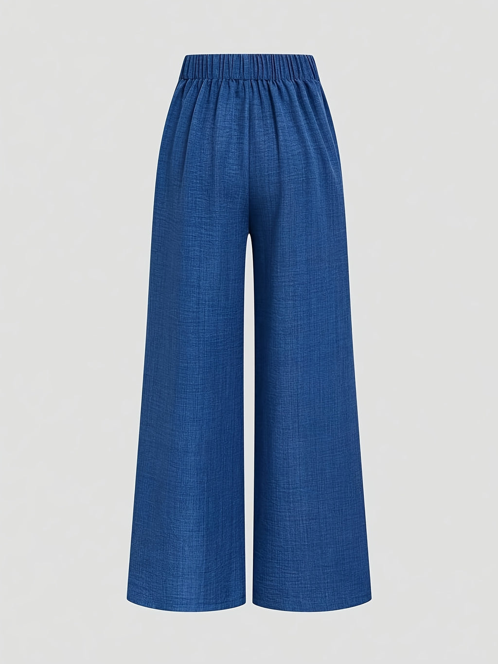 1pc Elegant Women's Solid Color Elastic Waist Casual Loose-fit Wide-leg Pants, Belt Not Included ASD1 - Blue