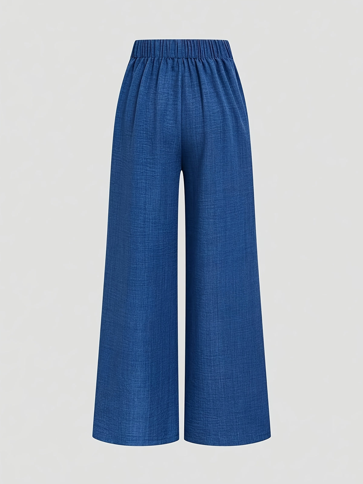 1pc Elegant Women's Solid Color Elastic Waist Casual Loose-fit Wide-leg Pants, Belt Not Included ASD1 - Blue