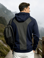 Heavyweight Autumn/Winter Men's Outdoor Sports & Fitness Spliced Hooded Loose Fit Inverted Triangle Sweatshirt - Navy Color