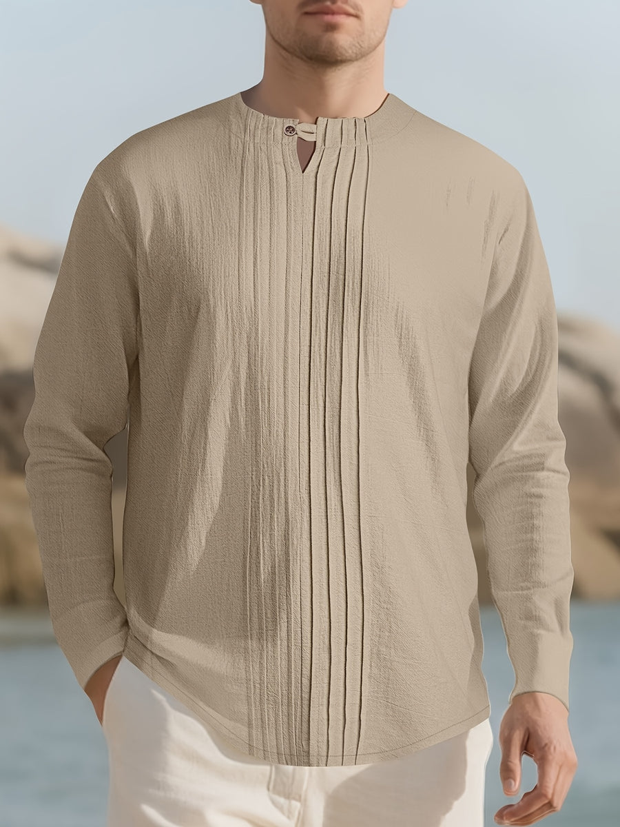 Men's Casual Shirts, Long-sleeve Casual Shirts, T-shirts, Men's Fashion Casual Wear, Solid Color Linen Long-sleeve Shirts, Breathable and Comfortable Short-sleeve Design, Quick-drying Fabric, Suitable for Wearing in Late Spring, Summer, and Early - Khaki