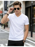 [Printed Design - Not Textured] 2026 New [Printed Design - Not Textured] Minimalist Styling Template, Basic Pure White V-Neck Short Sleeve, Effortlessly Creating Casual Unconventional Western Male Style, Men, Quick-Dry, Spring, Christmas - Mixed colors