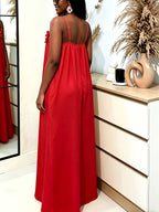 New Outing Party French Heavy Embroidery 3D Floral Sleeveless Cami Dress Loose Long Backless Vacation Light Dress - Red