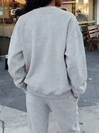 Graphic Print 2pcs Set, Crew Neck Sweatshirt & Pants, Women's Clothing - Grey