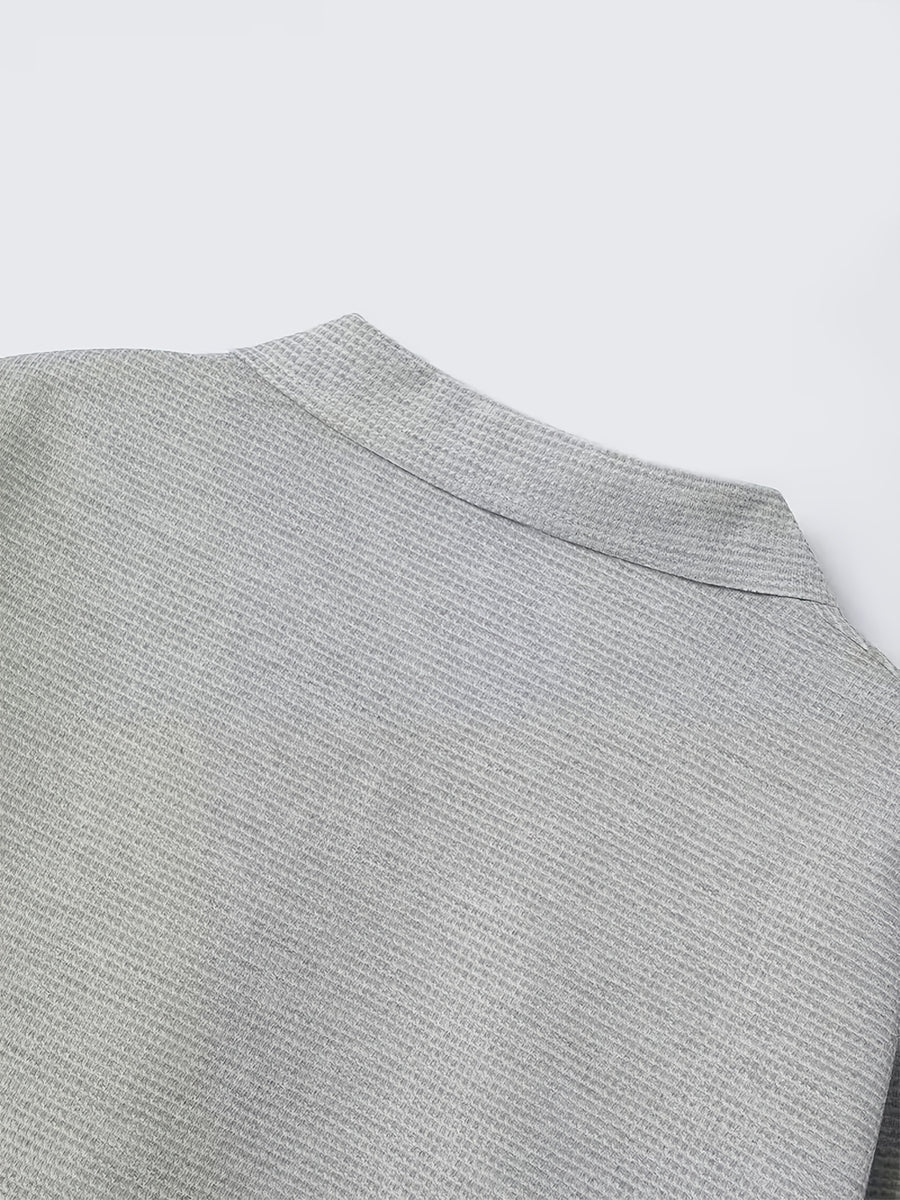 Men'S Waffle Texture Lapel Jacket - Minimalist Letter Print - Premium Texture And Layered Feel - Soft, Breathable, Comfortable, Versatile - Functional Pockets for Storage - Ideal for Business Commute, Casual Wear, And Travel - Grey 1