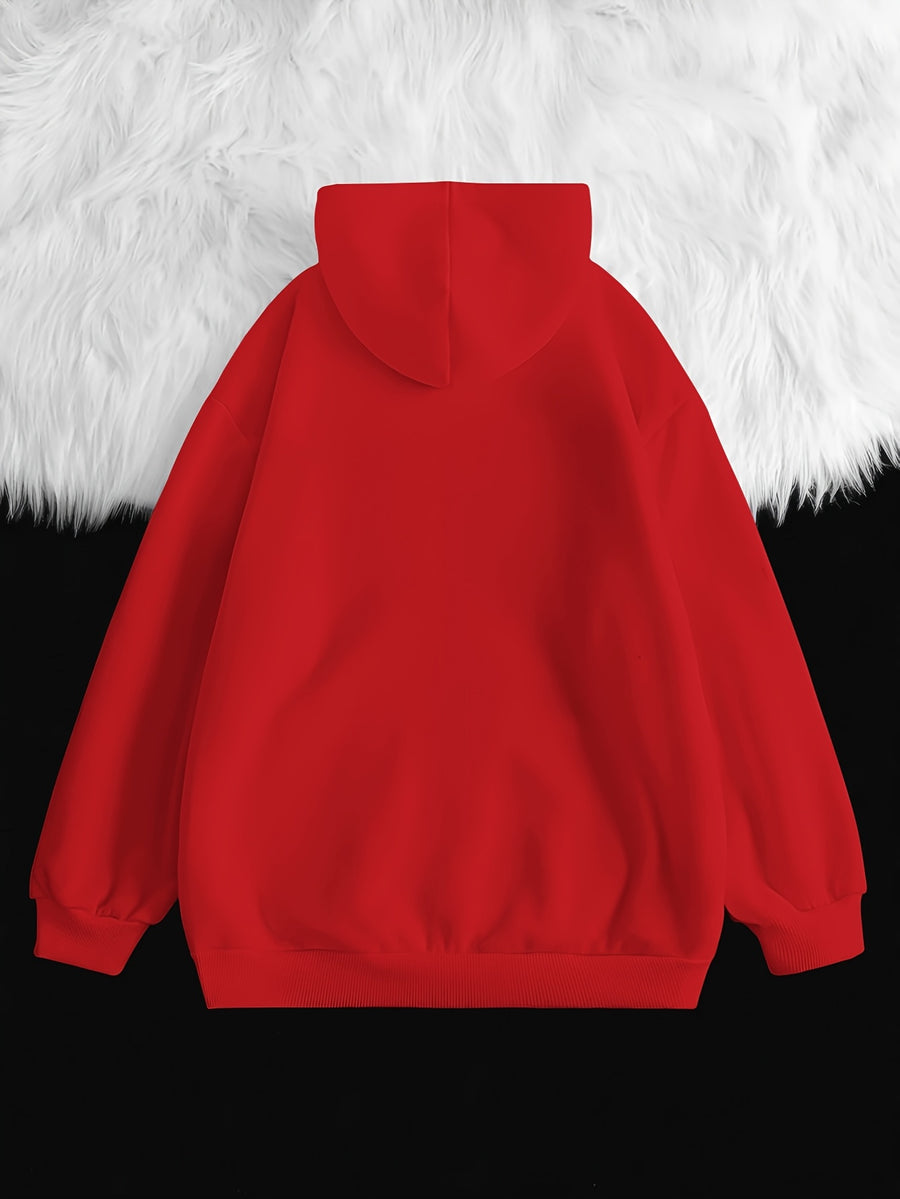 American Casual Style Women's Sweatshirt with Letter Print, Casual Zip-Up Hoodie in Loose Fit, Suitable for Autumn & Winter Wear - Red