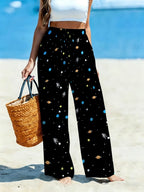 Women'S Casual Wide-Leg Pants, Planet Starry Sky Theme Print, Ideal for Women Who Cherish Romantic Ambiance, Suitable for Vacation Travel, Beach Strolls, And Casual Outings [Print Design - No Texture] - Mixed colors