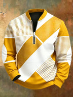 Men'S Autumn Winter Polo Zipper Sweatshirt, Classic Trendy New Half-Zip POLO Sweatshirt, American Retro Geometric Color-Block Print, Polo Stand Collar, Machine Washable, Daily Casual Party Outdoor Essential, Fashionable Long Sleeve Athletic Top - Mixed Color 2