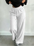 Halloween Autumn/Winter 2027NEW Women's Drawstring Waist Pocket Patchwork Casual Sweatpants, Ladies' Spring Autumn Casual Drawstring, Pockets, Side Stripe Natural Straight Leg Long Loose Pants, Casual Daily Wear, Back to - Grey