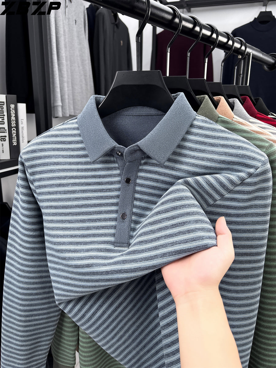 ZBZP Spring Autumn New Men'S Long Sleeve Polo Shirt Lapel Pullover Shirt Easy Business Casual High-End Breathable Long Sleeve T-Shirt Men'S Wear YF - Blue