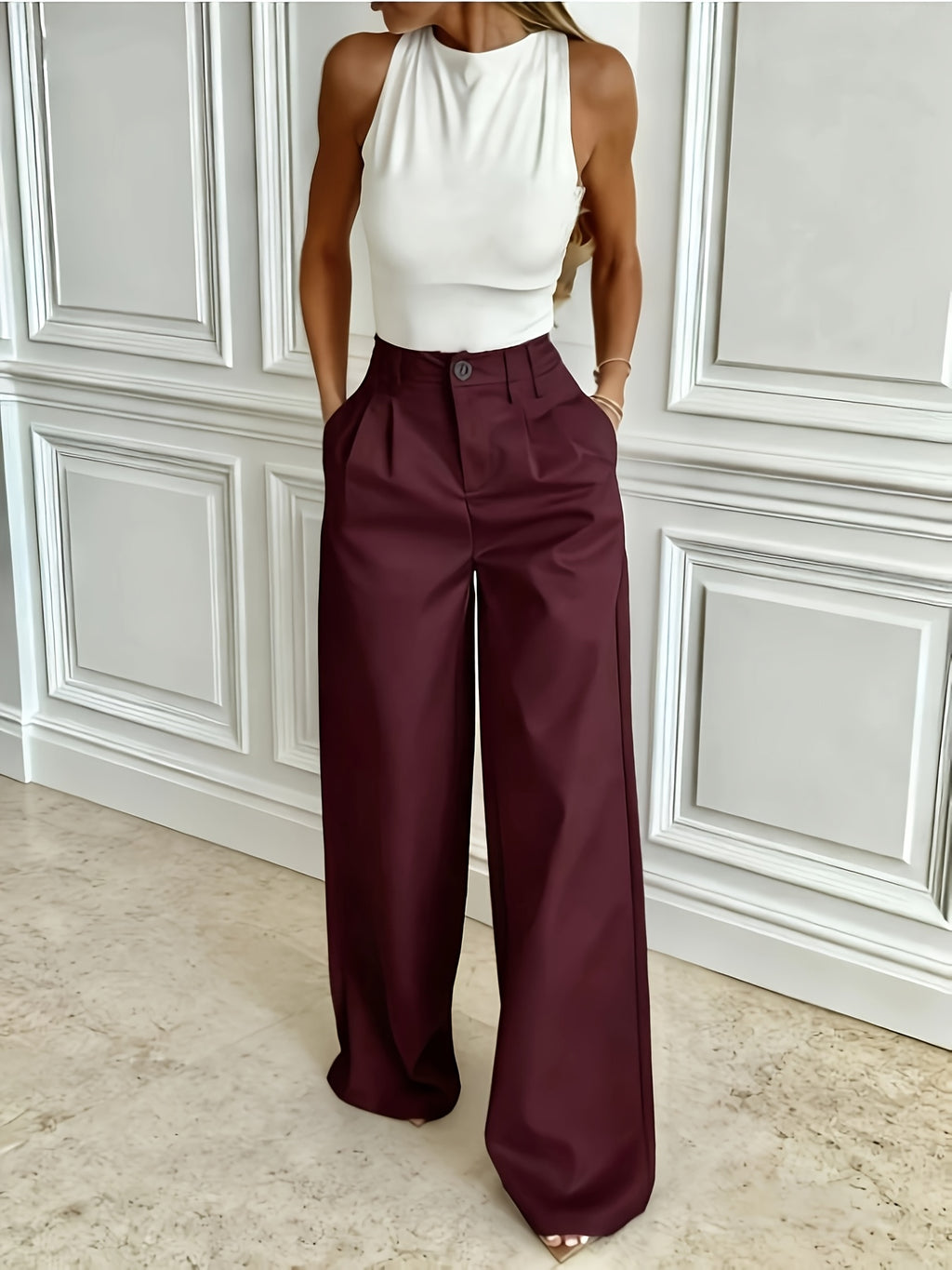 Women's Trousers, Casual Commuter All-Season Suit Pants - Burgundy