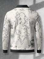 Men's Contrast Color Long Sleeve Polo Shirt, Lapel Collar Three-Button Casual Top with Vintage Nautical Manuscript Print, Versatile Men's Apparel for Spring/Autumn Business Commuting and Golf, Surprise Birthday/Holiday Gift for Young Men - Mixed Color C
