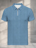 [Printed Design - Not Textured] Men'S Short Sleeve Zip Polo Shirt, Blue Vertical Stripe Pattern, Digital Print, Zip Placket, Polo Collar, Polyester, Casual, Daily Wear Commuting Weekend Leisure, Summer - Mixed colors