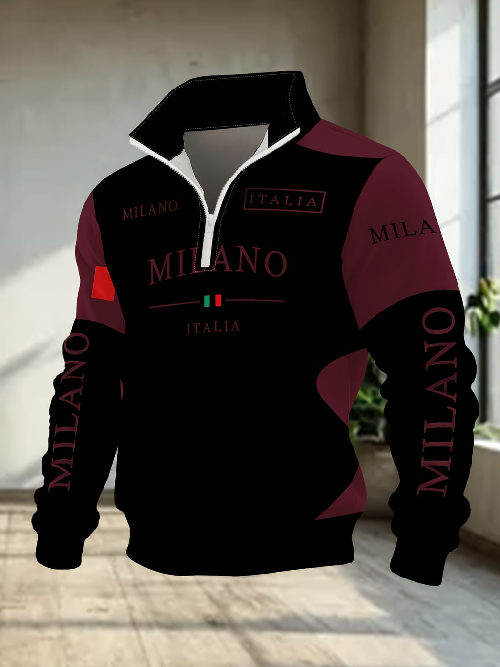 Men'S Half-Zip Lapel Sweatshirt Fashion Letter Print Casual Pullover Trendy Color-Block Patchwork Spring/Autumn Athletic Top Winter Clothes for Men - Mixed Color 10