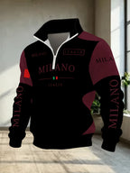 Men'S Half-Zip Lapel Sweatshirt Fashion Letter Print Casual Pullover Trendy Color-Block Patchwork Spring/Autumn Athletic Top Winter Clothes for Men - Mixed Color 10