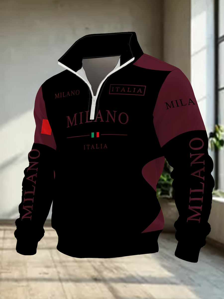 Men'S Half-Zip Lapel Sweatshirt Fashion Letter Print Casual Pullover Trendy Color-Block Patchwork Spring/Autumn Athletic Top Winter Clothes for Men - Mixed Color 10