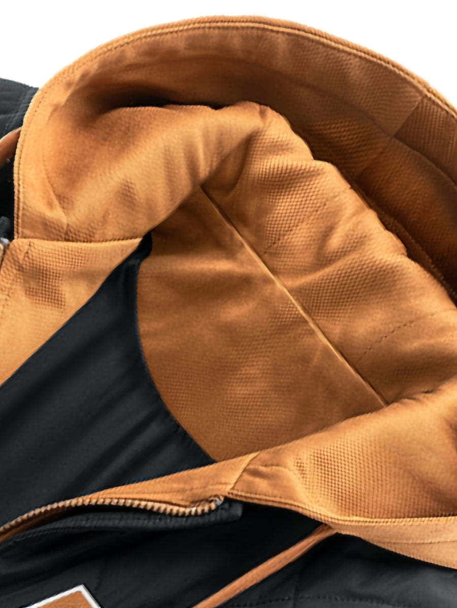 2025 New Men's Winter Warm Jacket with Letter Embroidery, Thickened Warm Casual Hooded 2-in-1 Look Padded Coat, Camping Christmas New Arrival - Black