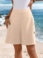 Stylish and Elegant Casual Beach Pants, Slim Fit Straight-Leg Wide-Leg Shorts for Women - BK032328 - Apricot