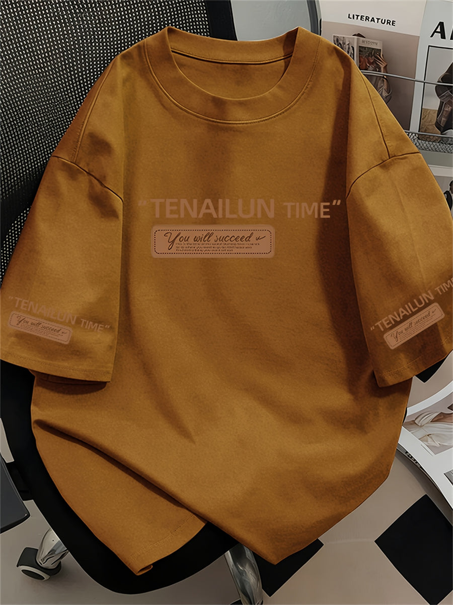 Men's Trendy Printed Short-Sleeve T-Shirt, New Summer Heavyweight Pure Cotton Versatile Outdoor Sports Breathable Top - Rust