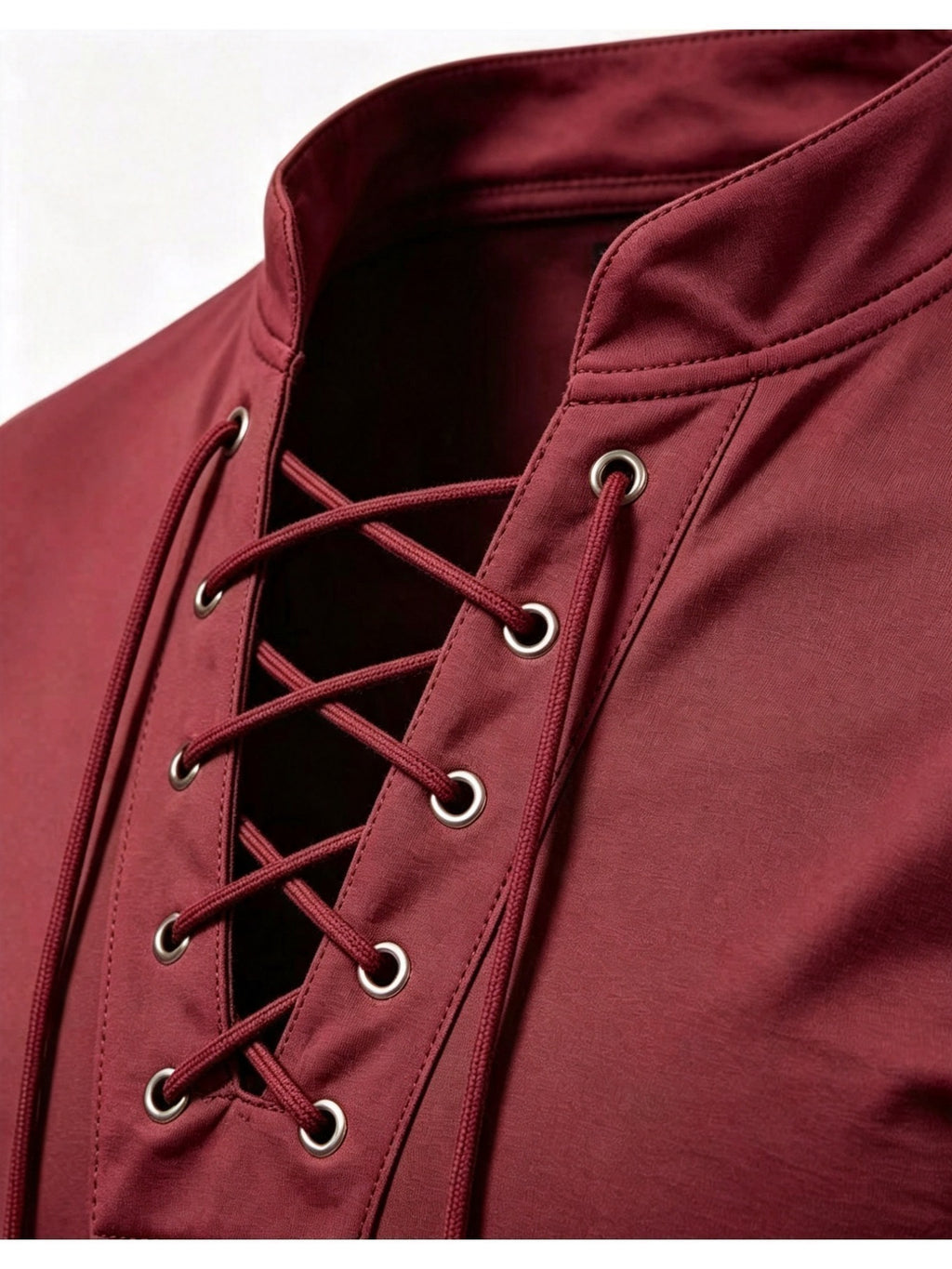 2026 New Men'S Stand Collar Cross-Strap Long Sleeve Shirt, Unique Cross-Strap Neckline Design Eye-Catching, Chest Repeating Letter Cartoon Print Trendy Individual, All-Season Wearable Inner Layer, Commute And Casual Versatile Top - Burgundy