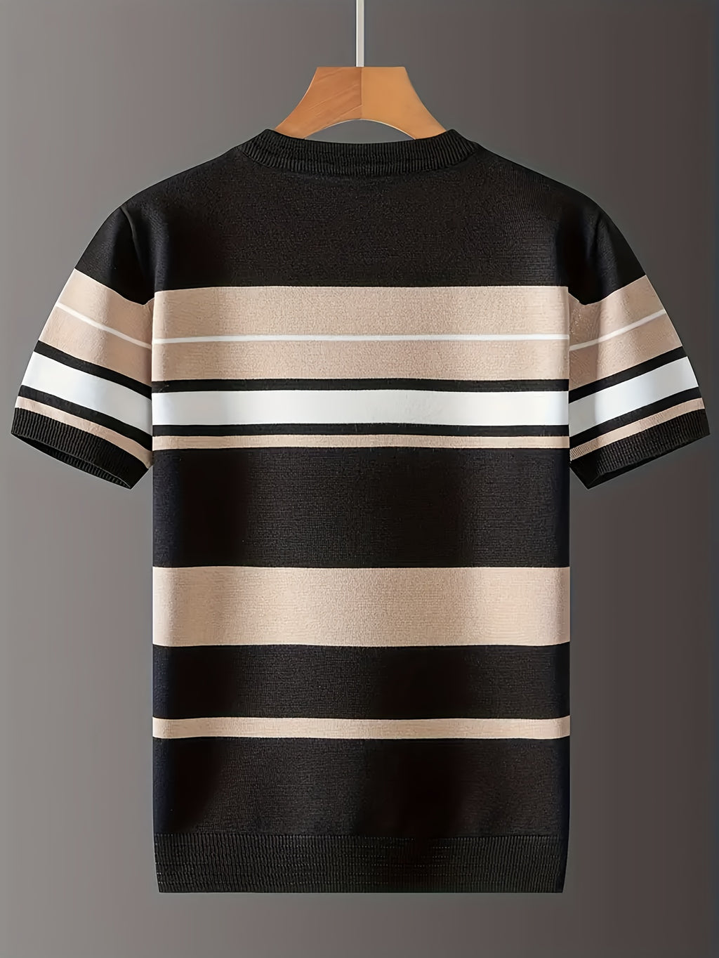 New Men'S Short-Sleeve Knitted T-Shirt for Summer, Trendy Brand with a Round Neck, Stylish Casual Striped Tee, Fashionable Men'S Clothing - Black