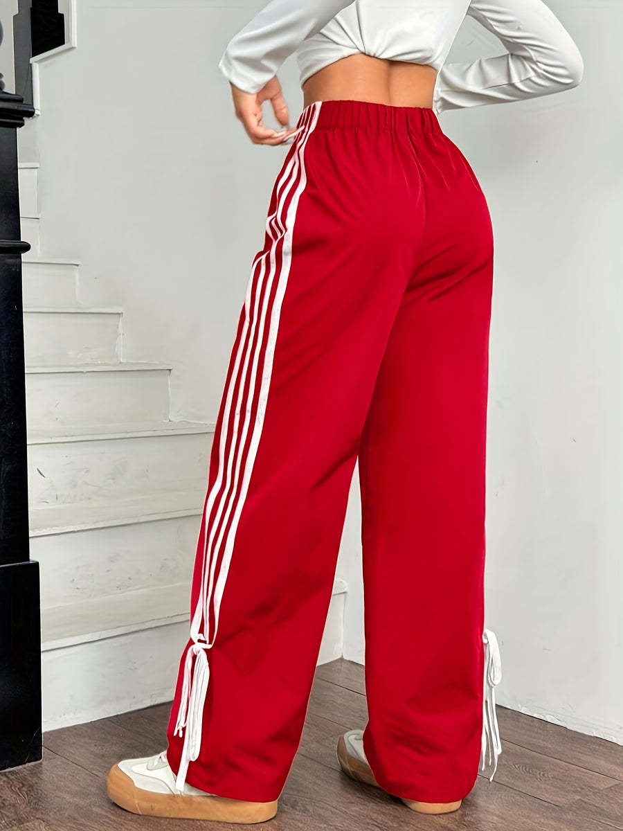 Y2K Side White Striped Long Pants - Red