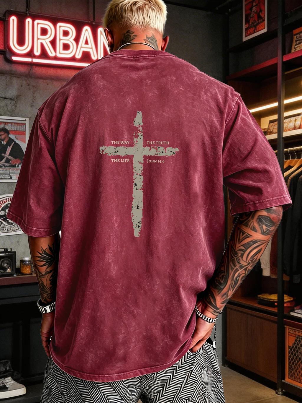 Men's Heavyweight T-Shirt Washed Distressed Fashion Print 2026 Summer New Urban High Street Hiphop Style Vintage Acid Wash Casual Gym Workout Top Pure Cotton Breathable Base Shirt - Red