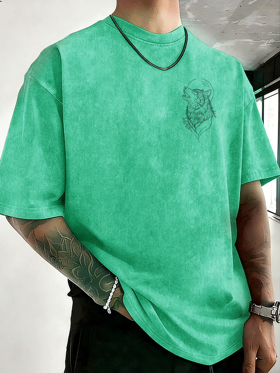 Drop Shoulder Vintage Washed T-Shirt Fashionable Crowd Exclusive Casual Comfortable High Quality Pure Short Sleeve Streetwear Essential Top - Green