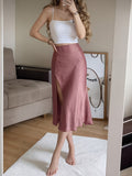 Spring/Summer New Satin Chiffon Multi-Button Women's Skirt - Peach