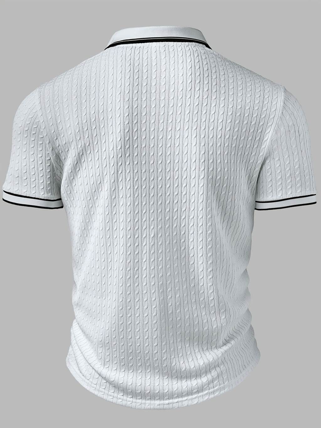 Men'S Fashion Top, Spring Summer Outdoor Casual Textured Jacquard Breathable Fabric, Contrast Color Lapel Single Button Short Sleeve Men'S Polo Shirt - White