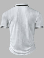 Men'S Fashion Top, Spring Summer Outdoor Casual Textured Jacquard Breathable Fabric, Contrast Color Lapel Single Button Short Sleeve Men'S Polo Shirt - White