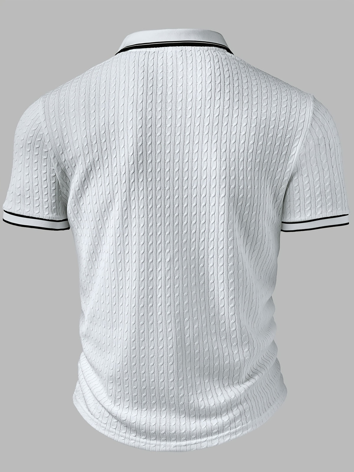 Men'S Fashion Top, Spring Summer Outdoor Casual Textured Jacquard Breathable Fabric, Contrast Color Lapel Single Button Short Sleeve Men'S Polo Shirt - White