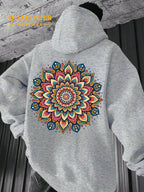 Men's "Mandala" Print Hooded Sweatshirt - Relaxed Fit, Simple and Distinctive Design, Loose Cut for Comfort and Style, Machine Washable Casual Pullover for Autumn/Winter, Suitable for Casual Wear, Hooded Sweater, Winter Apparel, Fashionable Design - Light Grey