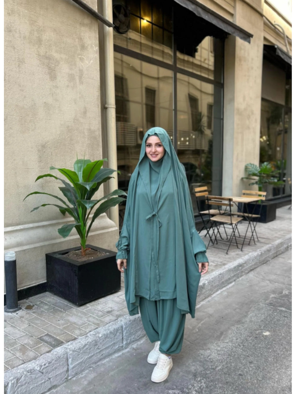 New Women's Middle Eastern Dubai Turkish Abaya Headscarf Matching S Casual Pants Set P303 - Malachite Green