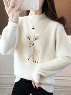 Christmas Autumn Winter High Quality Sweater Women'S Embroidery Long Sleeve Thickened Pullover Base - White