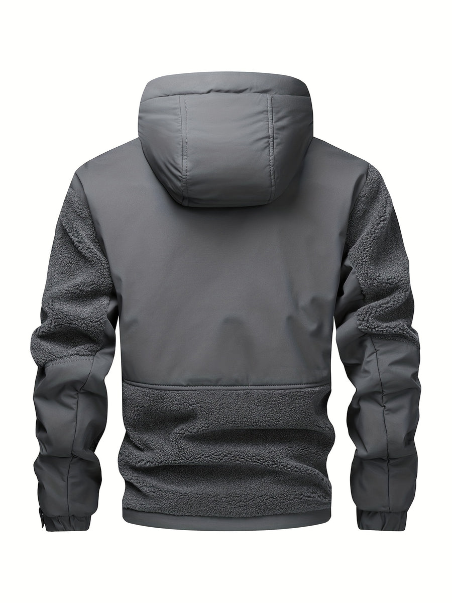 Puffy Hooded Workwear Jacket for Men New Winter Style with Color-Blocked Panels Large Pockets, Machine-Washable Quilted Lining for Warmth Casual Winter Coat - Dark Gray