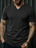 [Qiaoximei OBM] Pinstripe Henley Shirt, Solid Color Easy Casual T-Shirt, Comfortable Soft Breathable Fabric, Suitable for Men'S Daily Work And Beach Vacation Wear, Fashionable Athletic Clothing - Black
