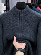 Men's Solid Color Knit Sweater Half-Zip Crew Neck Pullover - Warm Winter Sweater Suitable for Fall/Winter, Casual Long Sleeve Knitwear, Basic Solid Color Sweater for Office & Casual Attire, All Sizes Available - Deep Gray