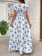 Women'S Fashionable Elegant Casual V-Neck Printed Dress - Multicolor