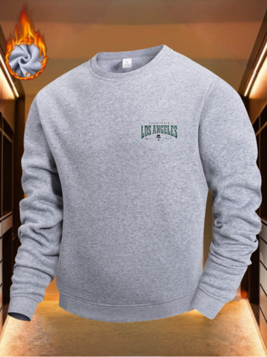 Vintage Style, Men'S Round Neck Sweatshirt, Los Angeles Text Print Design, Soft Fleece Lined Fabric, Casual Daily Wear Or Travel Outfit, Birthday Gift for Him Or Boyfriend - Light Grey